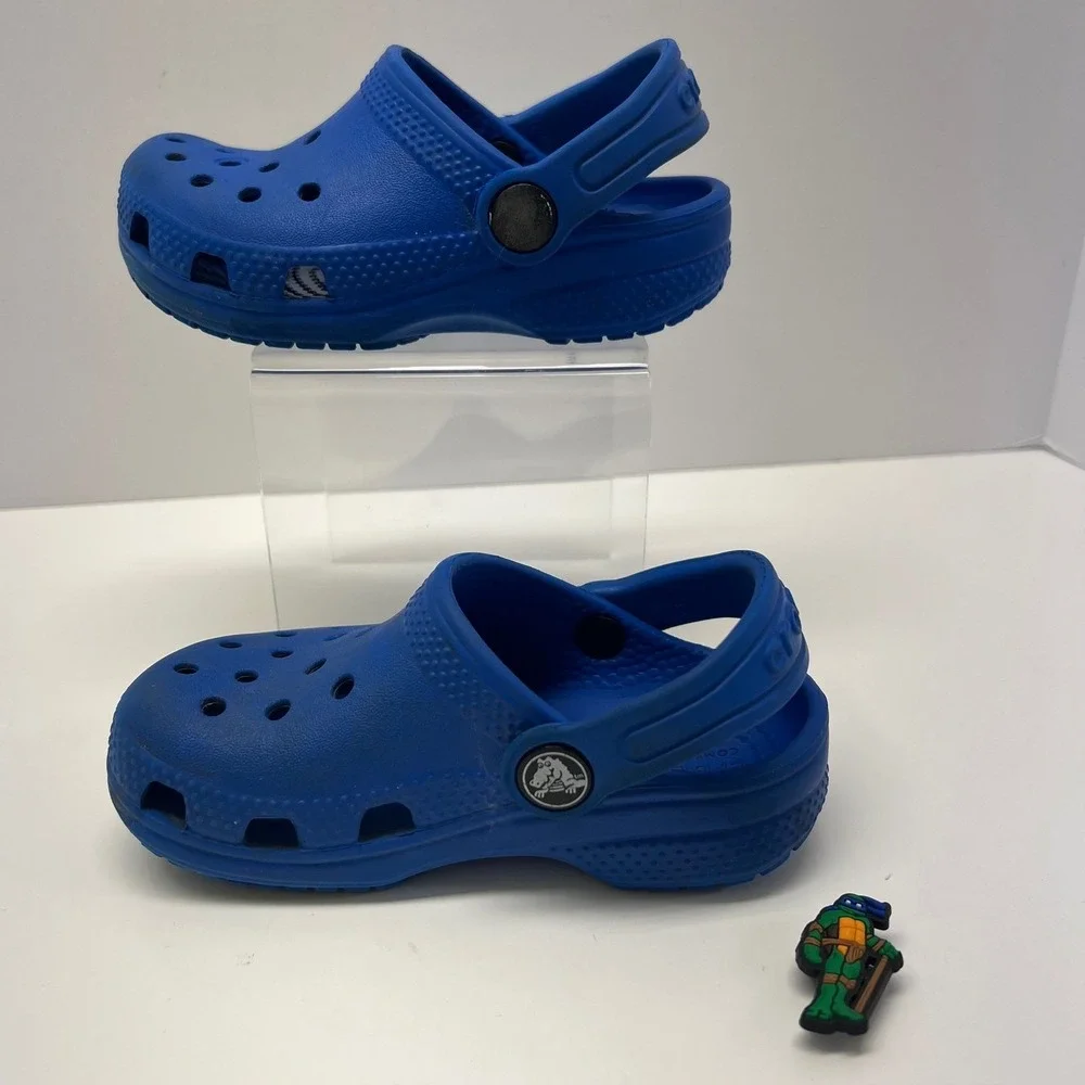 Kids‎ Blue Crocs Clog Shoes 8C Teenage Mutant Ninja Turtle Jibbitz Leonardo
